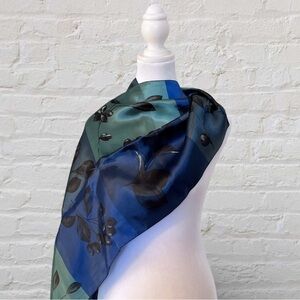 Vintage Long Floral Elegant Green Blue Rectangle Scarf